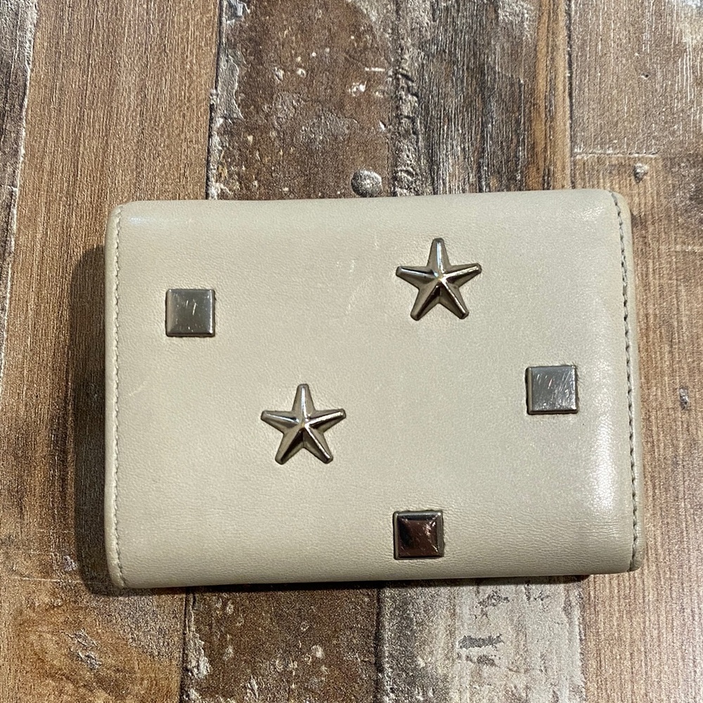 Jimmy Choo Beige Star & Stud Accent Compact Wallet